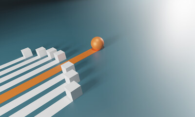 Leadership concept, One leader orage sphere leads other white boxes. Winning strategy in business,