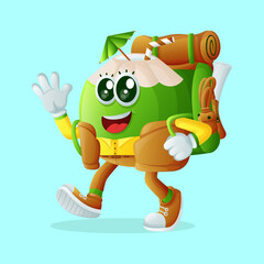 Cute coconut character on vacation