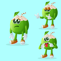 Obraz premium Cute coconut characters with different facial expressions
