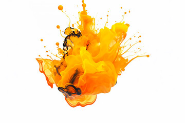 Colorful aqua yellow ink flowing in abstract motion on a white background.