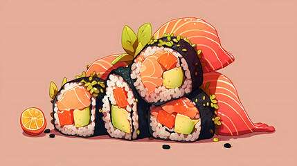 delicious japanese cuisine sushi illustration
