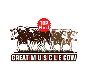 GREAT MUSCLE COW LOGO, silhouette of strong big bull standing vector illustrations
