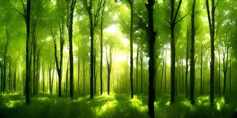 Fototapeta na wymiar 自然の緑の林の間から差し込む陽の光