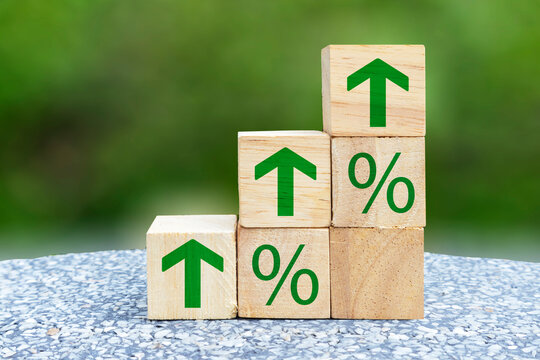 The percentage interest rate goes up or down on a light green background.