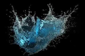 Crystal clear blue water splash black background