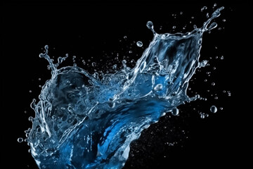 Crystal clear blue water splash black background