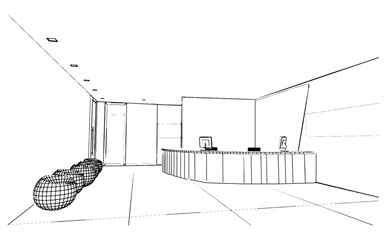 line drawing of a customer service desk,3d rendering