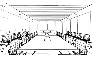 office meeting room line drawing,3d rendering