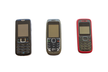 three older mobile phone press the button old generation 