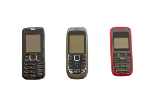 three older mobile phone press the button old generation 