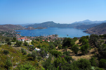 Fototapeta na wymiar Marmaris selimiye town view and harbor in Muğla Türkiye