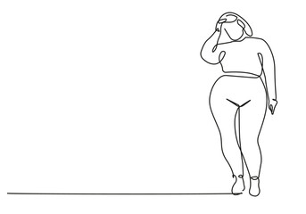 Abstract Woman Body One Line Drawing. Female Figure Creative Contemporary Abstract Line Drawing. Trendy Linear Style of Fat Female Body. Vector Minimalist Design for Wall Art, Print, Card, Poster. 