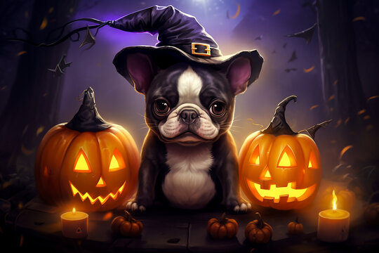 Pets in Halloween Costumes. Generative AI.
A digital rendering of cute pets in Halloween costumes.