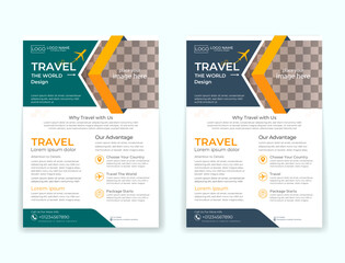 This is a modern & Creative Corporate travel Flyer. This template RGB Color Mode, Ai file. It comes in 3 color variations . 
Features: Illustrator AI Mode A4  Print Ready  Quick and easy to customize