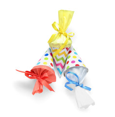 Fototapeta premium Colorful school cones isolated on white background