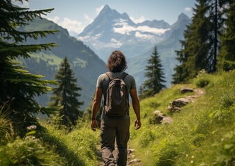 Fototapeta na wymiar Man hiking in the mountains, AI generative 