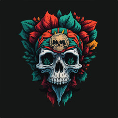 Vintage colorful skull face art design in vector illustration. Eagle skull