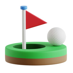 3D illustration of golf flag on green field