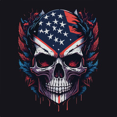 Vintage american skull face art design in vector illustration. Usa pride skull