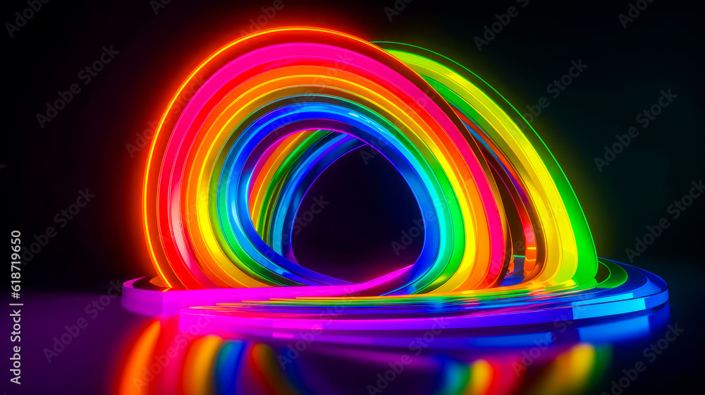 Poster neon colored object on black background. generative ai.