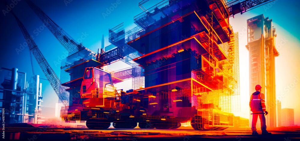 Aufkleber large truck is parked in front of building with lot of windows. generative ai.