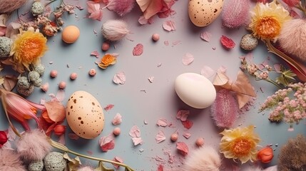 Obraz premium Top View of Happy Easter Day banner concept design