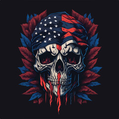 Vintage american skull face art design in vector illustration. Skull of freedom