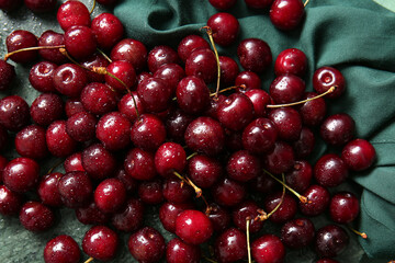 Heap of sweet cherries, closeup
