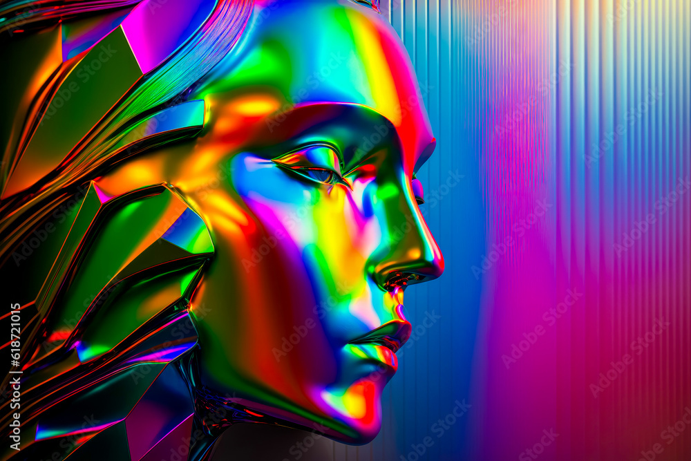 Aufkleber woman's face with multicolored lines and lines on it. generative ai.