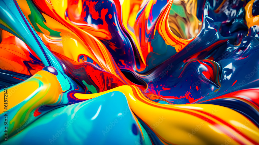 Poster close up of multicolored substance with blurry background. generative ai.