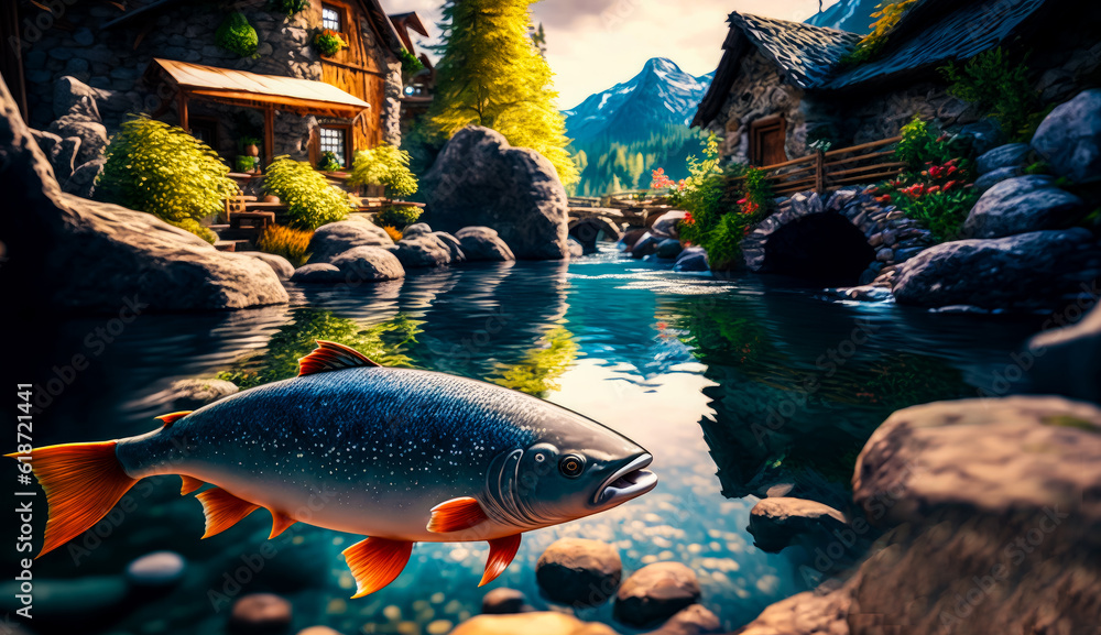 Aufkleber fish that is floating in the water next to some rocks and rocks. generative ai.