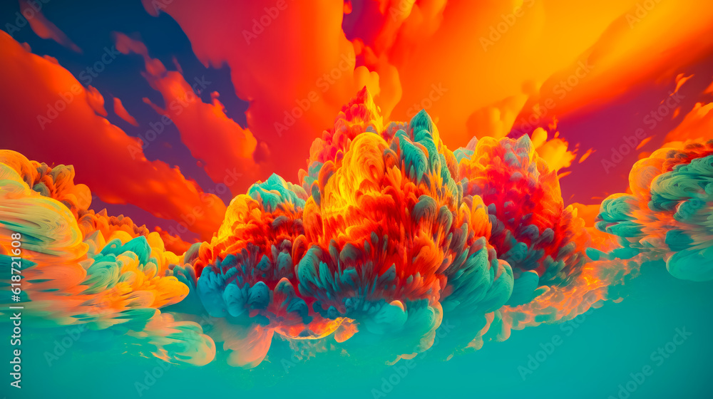 Poster group of colorful clouds floating in the air with blue sky in the background. generative ai.