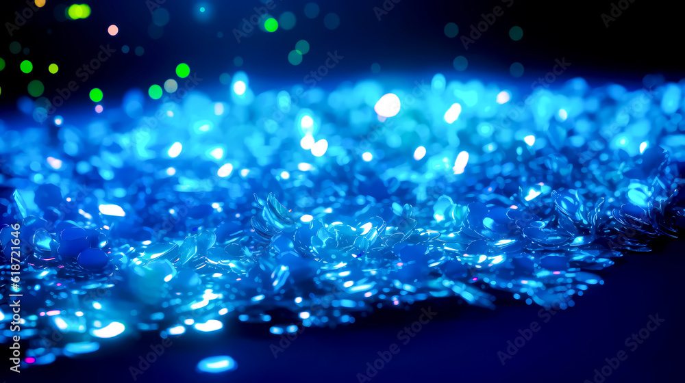Poster close up view of blue and white background with some lights on it. generative ai.