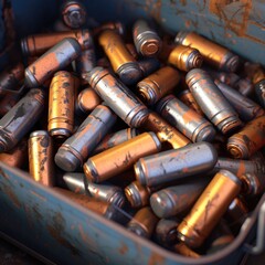Obraz na płótnie Canvas A lot of rusty used batteries
