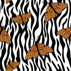 Zebra print with Butterflies seamless pattern - 618722038