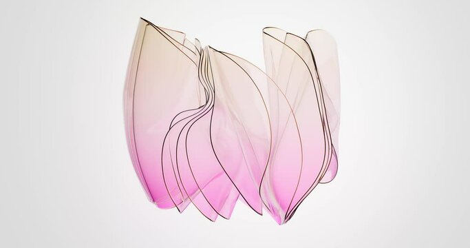 3D gray background with flying cloth stack.  Foil Abstract shape. Colorful animation in 4K for product or logo. Futuristic, modern 3D render video.	