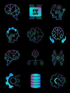 12 of AI-artificial intelligence icon set.12 Data science technology symbols concept