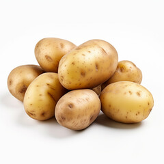 illustration, ai generation. A pile of potatoes on a white background, close-up. Fresh tubers.