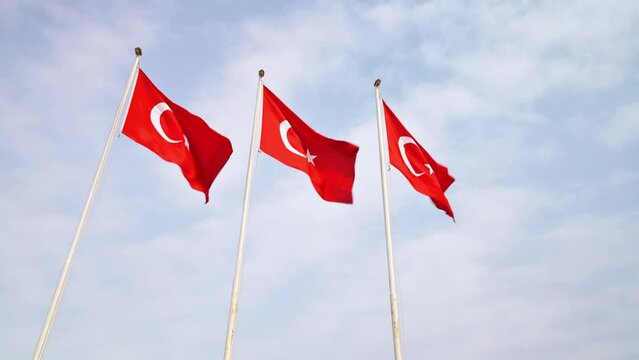 Turkish flag waving with the wind. 4k footage UHD 3840x2160