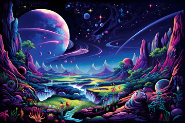 Obraz premium Illuminated 3d fantasy fairytale dreamland, future, science, surreal, moon, city, ghost, dark 