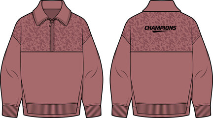 Women Sweatshirt Polo collar t-shirt Jersey design flat sketch Illustration vector suitable for girls and Ladies for Winter war, Outer wear, Sweater outfit © JERZEY DESINZ