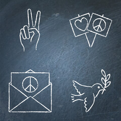 Pacifism and peace chalkboard icon set