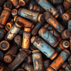 Obraz na płótnie Canvas A lot of rusty used batteries