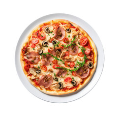 Capricciosa Pizza On White Plate On Isolated Transparent Background, Png. Generative AI