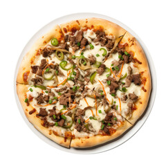 Philly Cheesesteak Pizza On White Plate On Isolated Transparent Background, Png. Generative AI