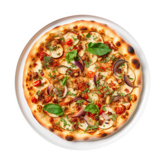 Mediterranean Pizza On White Plate On Isolated Transparent Background, Png. Generative AI