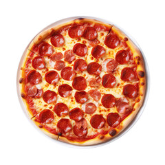 Pepperoni Pizza On White Plate On Isolated Transparent Background, Png. Generative AI