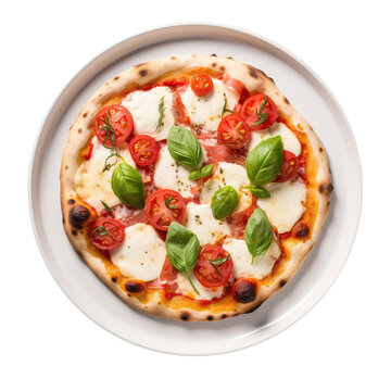 Neapolitan Pizza On White Plate On Isolated Transparent Background, Png. Generative AI