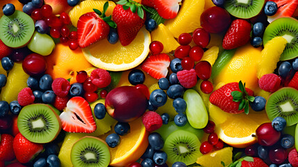 A colorful fruit salad, showcasing a variety of fresh fruits, ready to be enjoyed. made with ai generative - obrazy, fototapety, plakaty