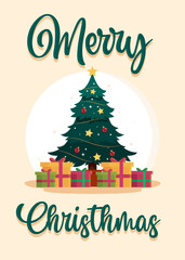 Naklejka premium Illustration vector Merry Christmas greeting card, Background, Banner, Sticker. Vector eps 10